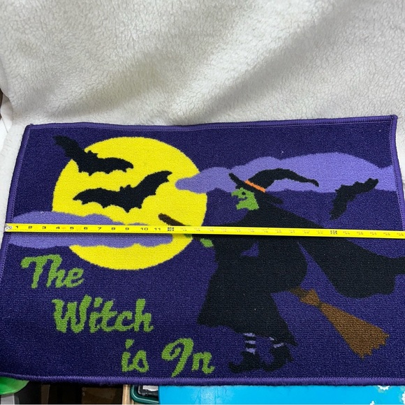 Halloween carpet door mat used Witch flying yellow moon The Witch is in 29" - Picture 6 of 9
